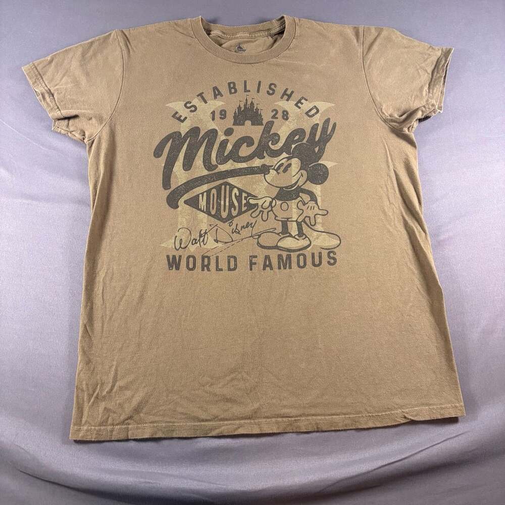 Disney Mickey Mouse World Famous 1928 Olive Green T-Shirt Mens Size L